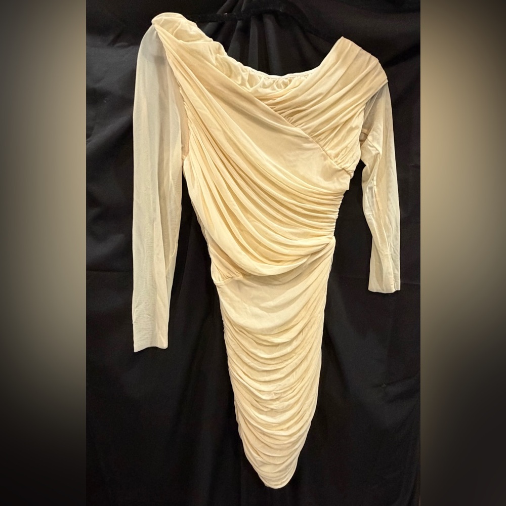 HALSTONElegant Cream Draped Dress 10